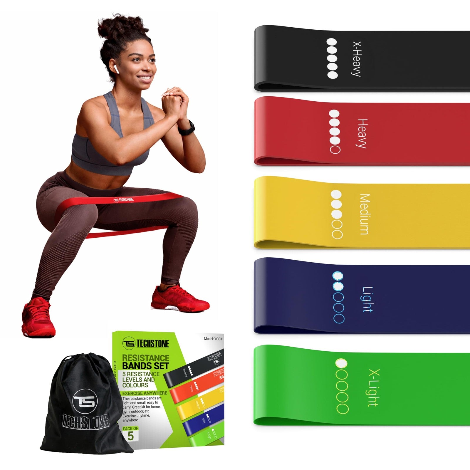 Techstone Resistance Bands Set for Men and Women, Pack of 5 Different Levels ...